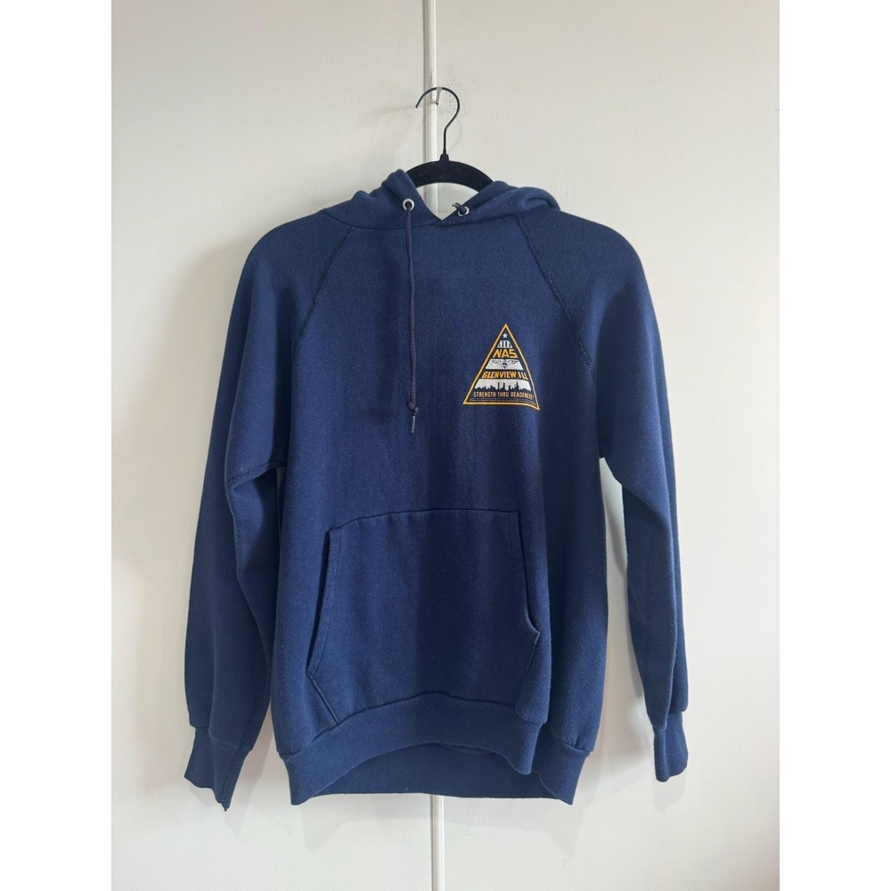 Vintage US Navy NAS Glenview Hoodie Mens Small Fleece Sweatshirt Artex USA 80s